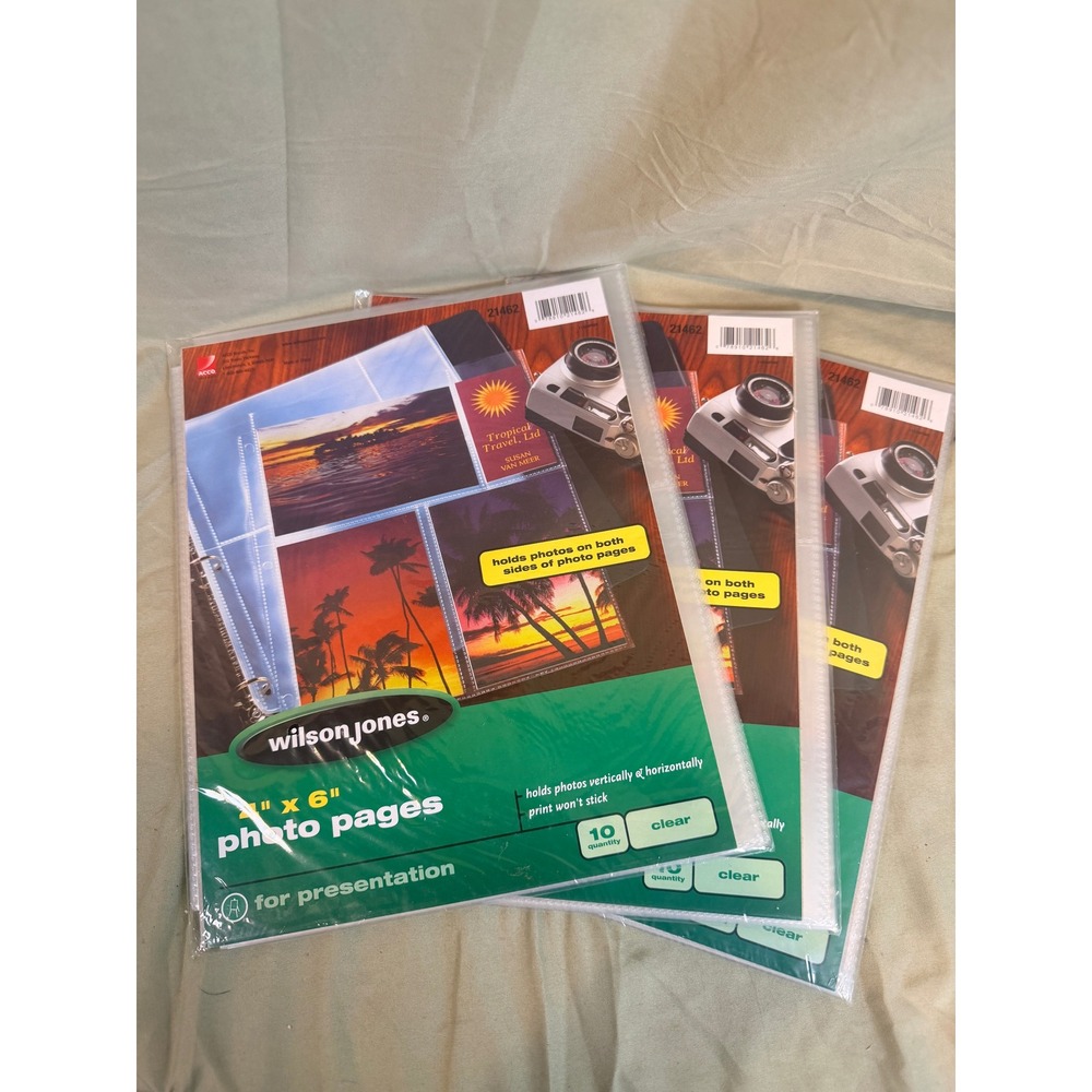Wilson Jones 4x6 Photo Pages 3 Packs 10 Count Clear Binder Presentation 21462
